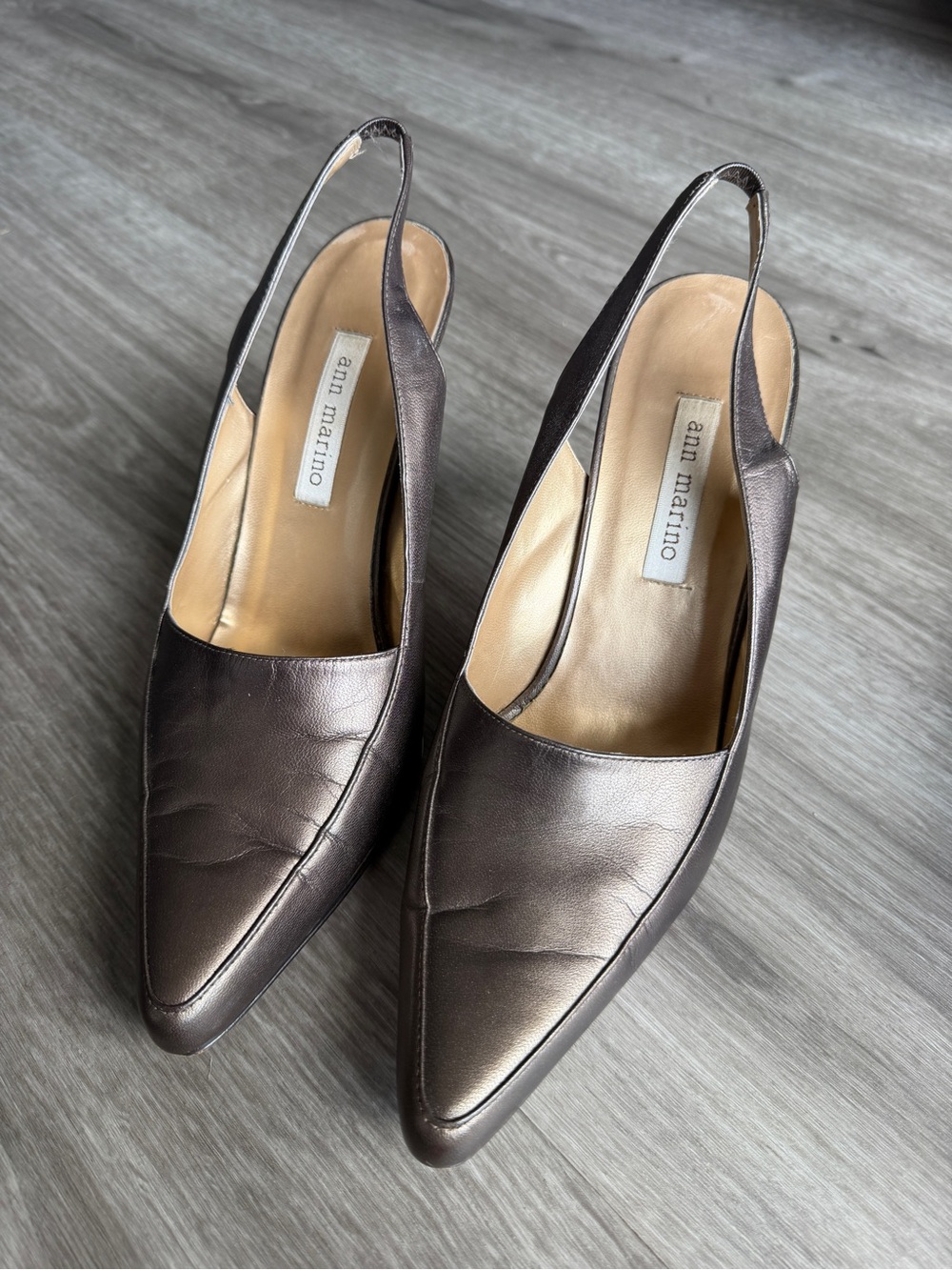 Ann Marino Metallic Brown Pointed-Toe Slingback High Heels